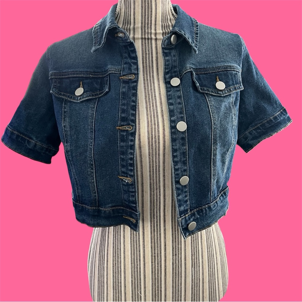 Allegra K Denim Short Sleeve Jacket